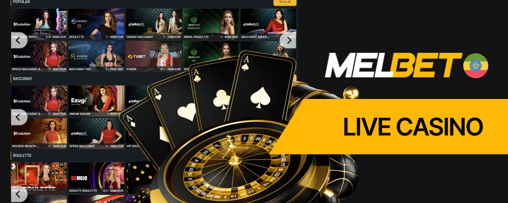 The live casino puts players at real tables with dealers